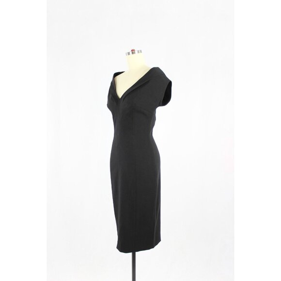 MICHAEL KORS COLLECTION Black Stretch Boucle Crepe Portrait Sheath Dress, Size 4 - Picture 7 of 14